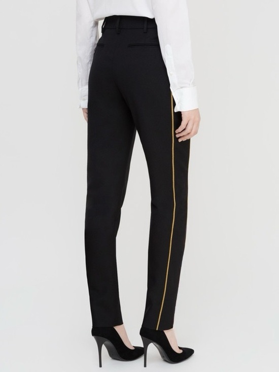 Nili Lotan Pants - NILI LOTAN Leo Black Wool Tuxedo Trouser Pant Gold Stripe 6